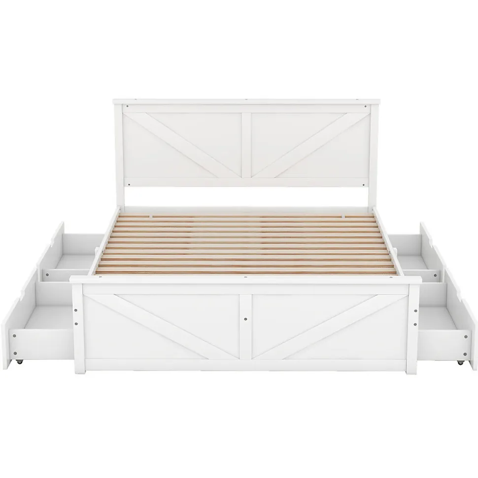 Lit adulte lit 160x200 cm avec 4 tiroirs Single pin blanc