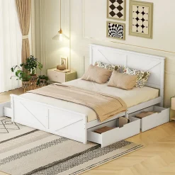 Lit adulte lit 160x200 cm avec 4 tiroirs Single pin blanc