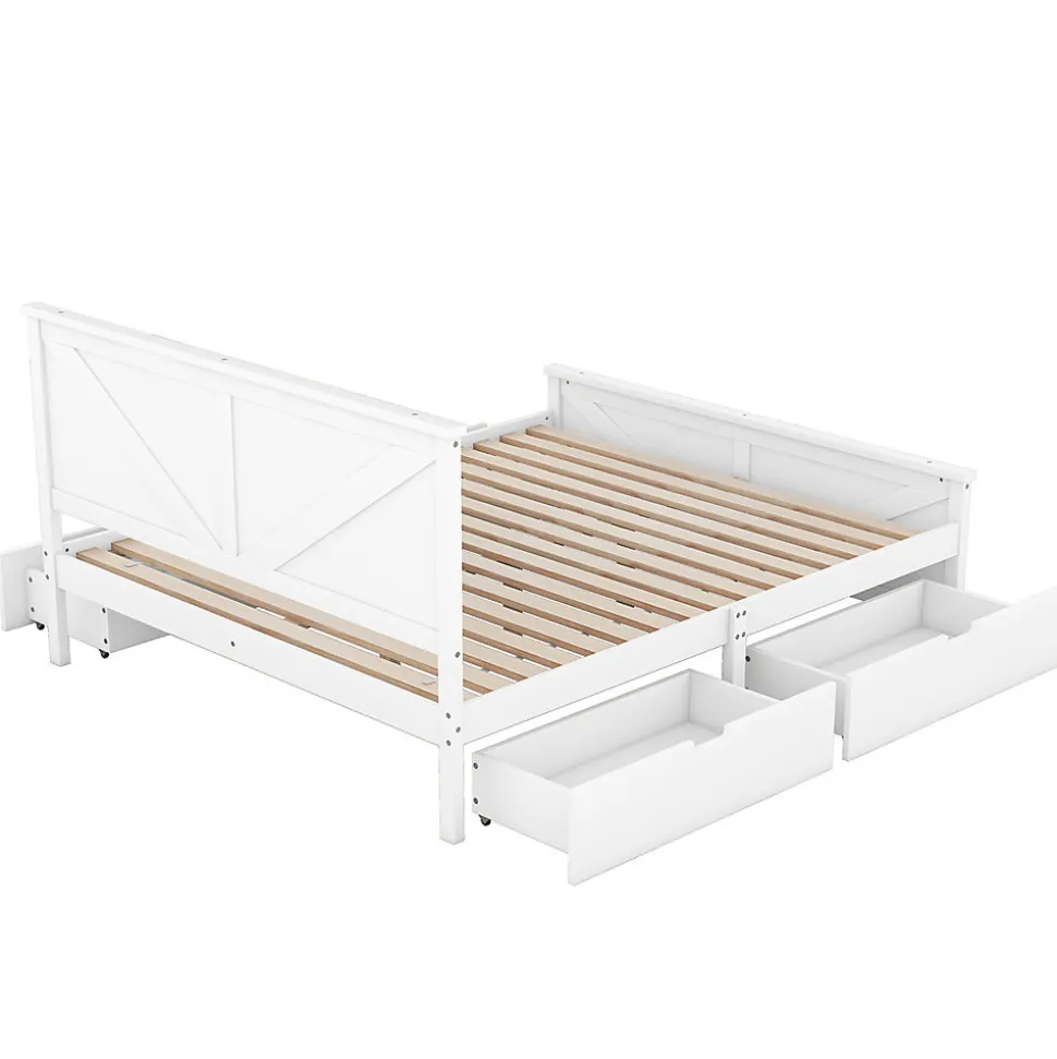 Lit adulte lit 160x200 cm avec 4 tiroirs Single pin blanc