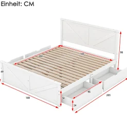 Lit adulte lit 160x200 cm avec 4 tiroirs Single pin blanc