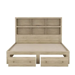 Lit adulte lit 160x200 cm avec deux tiroirs avec rangement tête de lit lit double panneau de particules Neutral