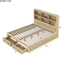 Lit adulte lit 160x200 cm avec deux tiroirs avec rangement tête de lit lit double panneau de particules Neutral