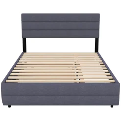 Lit adulte lit 140x200 cm avec brocheuse et deux tiroirs lit double lin gris