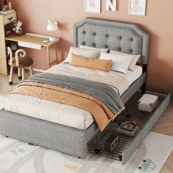 Lit adulte lit 90x200 cm lit plat lit rembourré lit 2 tiroirs Single gris