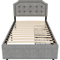 Lit adulte lit 90x200 cm lit plat lit rembourré lit 2 tiroirs Single gris