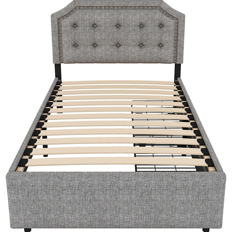 Lit adulte lit 90x200 cm lit plat lit rembourré lit 2 tiroirs Single gris