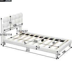Lit adulte lit 90x200 cm lit plat lit rembourré Single blanc