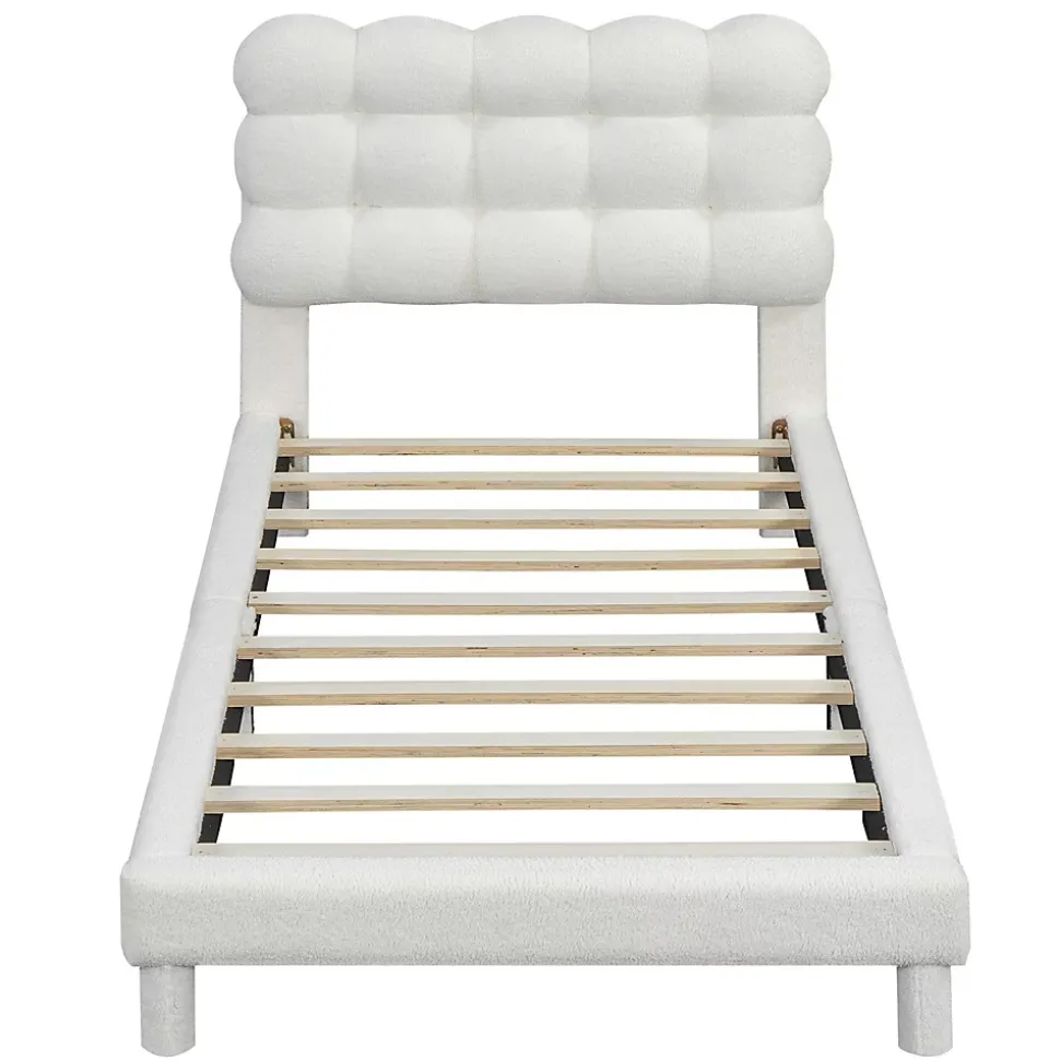 Lit adulte lit 90x200 cm lit plat lit rembourré Single blanc