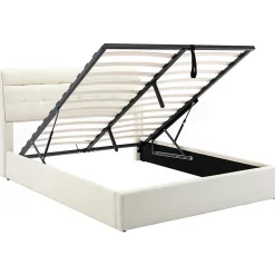 Lit adulte lit 160x200 cm lit rembourré hydraulique lit double avec sommier à lattes pu blanc crème