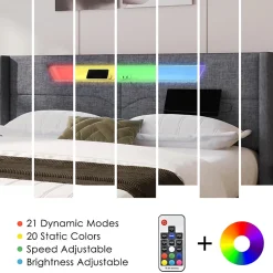 Lit adulte lit 140x200 cm lit rembourré lit de rangement lit sommier à lattes en bois lit double lin gris