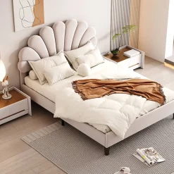 Lit adulte lit 140x200 cm lit rembourré lit cadre à lamelles lit double velours beige