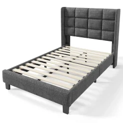 Lit adulte lit 90x200 cm lit rembourré lit sommier à lattes Single lin gris