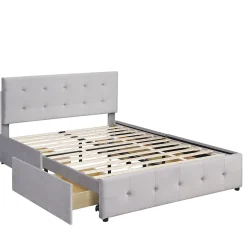 Lit adulte lit 140x200 cm lit rembourré avec tiroirs et sommier à lattes lit double velours gris