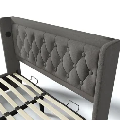 Lit adulte lit 140x200 cm lit rembourré hydraulique lit de rangement lit double coton gris