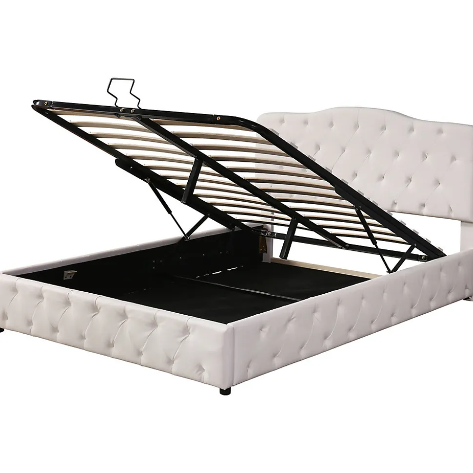 Lit adulte lit 140x200 cm lit rembourré hydraulique lit double pu blanc