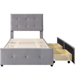 Lit adulte lit 90x200 cm lit rembourré lit 2 tiroirs lit sommier à lattes Single tissu en velours gris