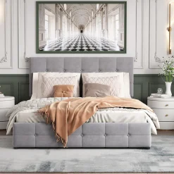 Lit adulte lit 140x200 cm lit rembourré hydraulique lit de rangement lit double velours gris