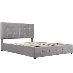 Lit adulte lit 140x200 cm lit rembourré hydraulique lit de rangement lit double velours gris