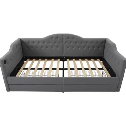 Lit adulte lit 90x200 cm lit rembourré avec 2 tiroirs Single lin gris