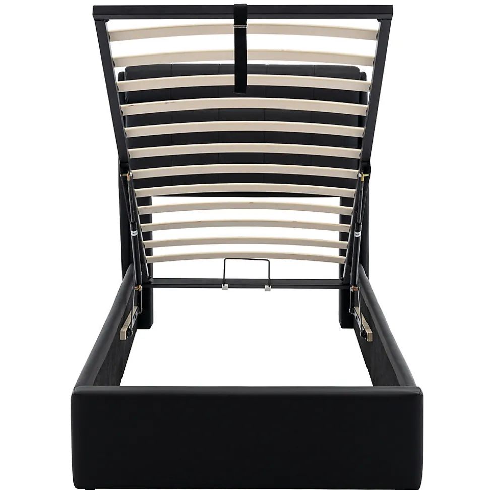 Lit adulte lit 90x200 cm lit rembourré hydraulique Single avec sommier à lattes pu noir