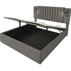 Lit adulte lit 140x200 cm lit rembourré lit de rangement avec sommier à lattes lit double coton gris