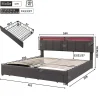 Lit adulte lit 160x200 cm lit rembourré hydraulique lit de rangement avec éclairage led lit double lin gris