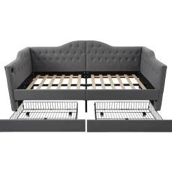 Lit adulte lit 90x190 cm lit rembourré avec 2 tiroirs Single lin gris