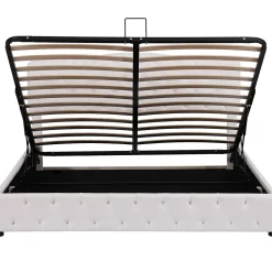 Lit adulte lit 180x200 cm lit rembourré hydraulique lit sommier à lattes lit de rangement lit double pu blanc