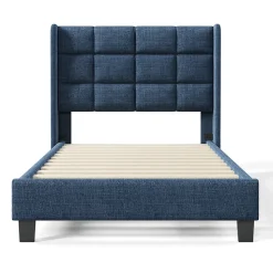Lit adulte lit 90x200 cm lit rembourré lit sommier à lattes Single lin bleu