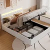 Lit adulte lit 160x200 cm lit rembourré lit de rangement avec lumière ambiante lit double lin blanc