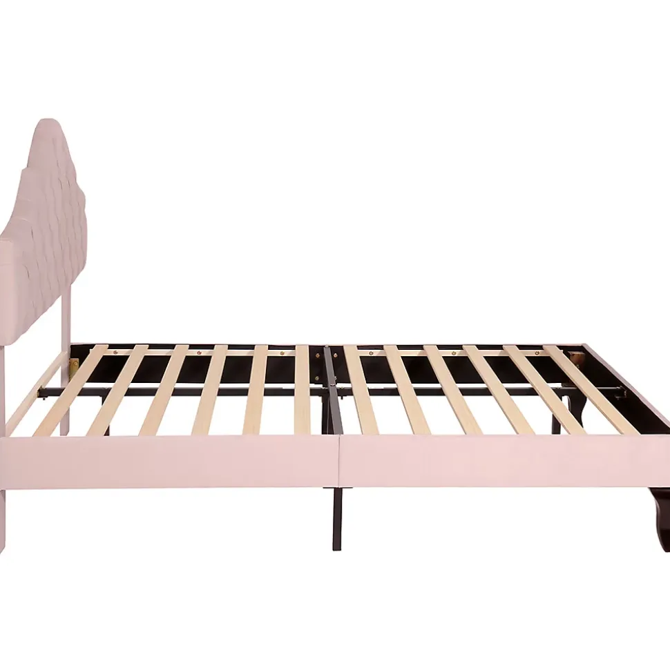 Lit adulte lit 140x200 cm lit rembourré avec sommier à lattes lit double velours rose