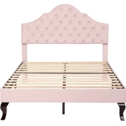 Lit adulte lit 140x200 cm lit rembourré avec sommier à lattes lit double velours rose