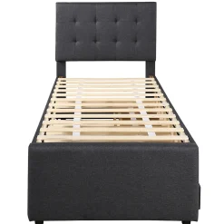 Lit adulte lit 90x200 cm lit rembourré avec trois tiroirs Single lin gris