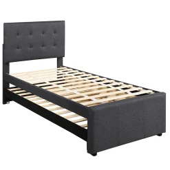 Lit adulte lit 90x200 cm lit rembourré avec trois tiroirs Single lin gris