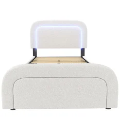 Lit adulte lit 90x200 cm lit rembourré lit éclairage led lit 2 tiroirs lit sommier à lattes en bois Single sherpa blanc