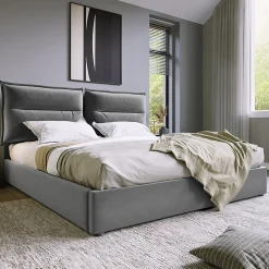 Lit adulte lit 140x200 cm lit rembourré hydraulique lit de rangement lit double velours gris