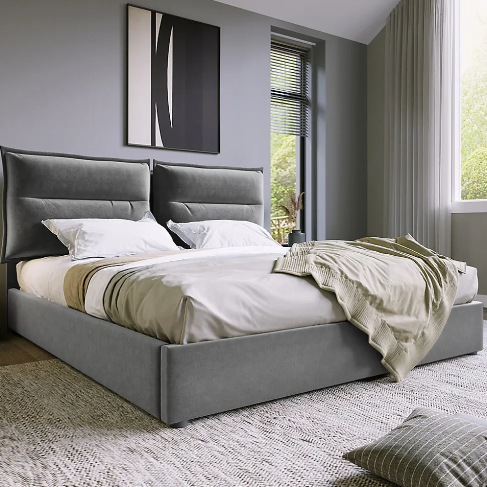 Lit adulte lit 140x200 cm lit rembourré hydraulique lit de rangement lit double velours gris