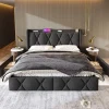 Lit adulte lit 160x200 cm lit rembourré lit de rangement avec 4 tiroirs lit double lin gris