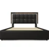 Lit adulte lit 160x200 cm lit rembourré avec bandeau lumineux led et 4 tiroirs lit double pu noir
