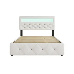 Lit adulte lit 140x200cm(90x190cm) lit rembourré avec rallonge de lit et 2 tiroirs lit double lin blanc