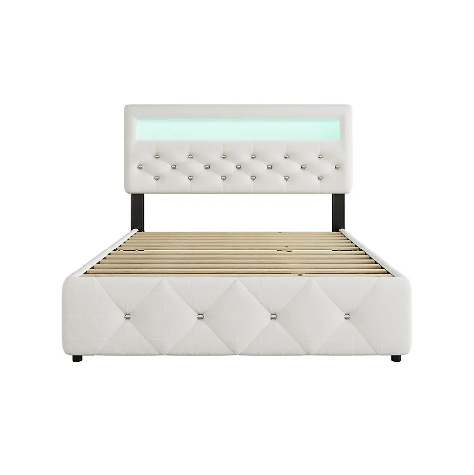 Lit adulte lit 140x200cm(90x190cm) lit rembourré avec rallonge de lit et 2 tiroirs lit double lin blanc