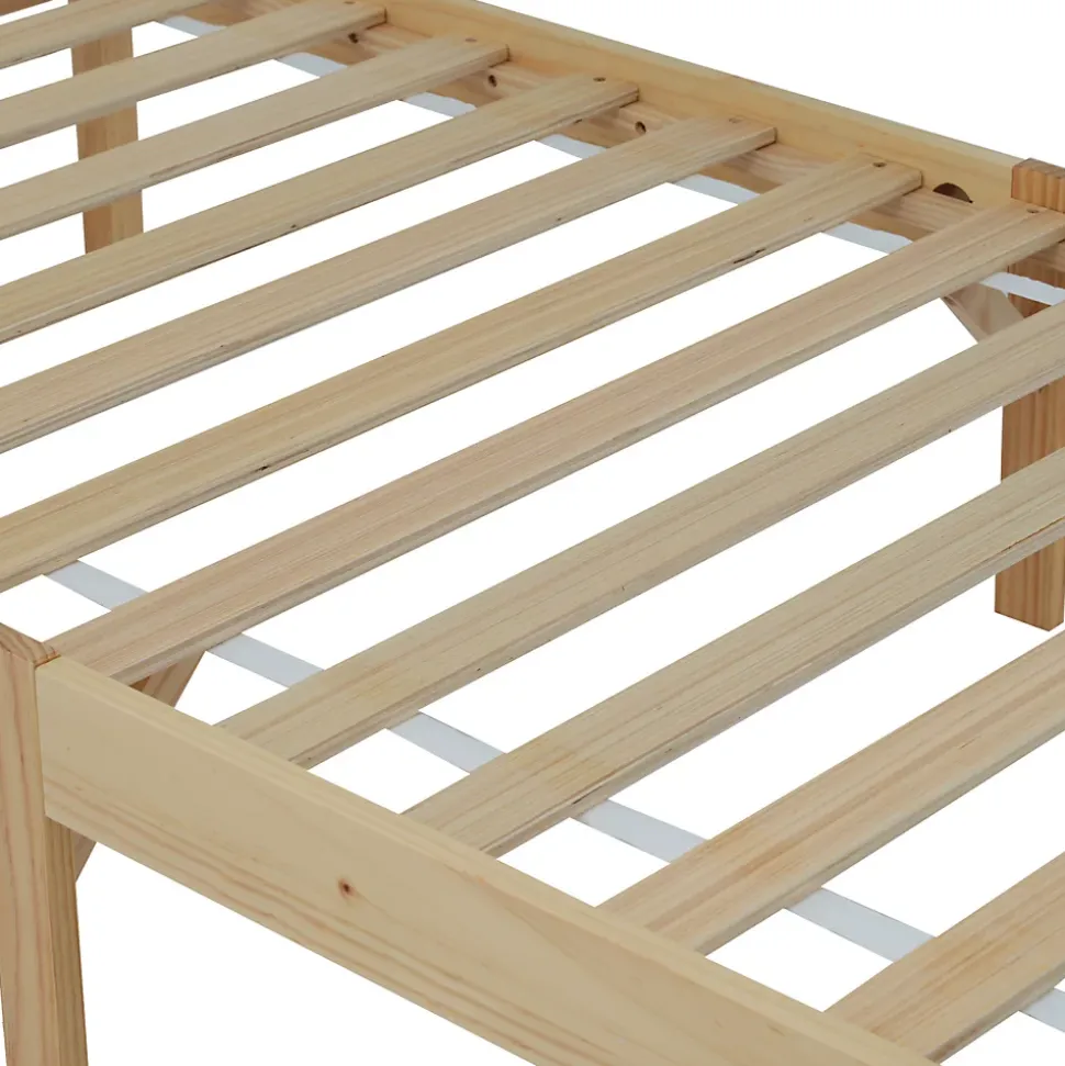 Lit adulte simple en bois - cadre en pin avec tête de lit et sommier à lattes lit en MDF blanc + naturel - 90x200 cm