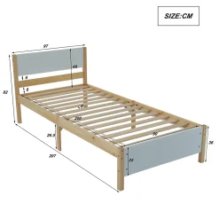 Lit adulte simple en bois - cadre en pin avec tête de lit et sommier à lattes lit en MDF blanc + naturel - 90x200 cm
