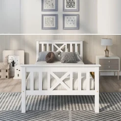 Lit Adulte Simple 90x200cm Bois Blanc Blackcolors