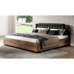 Lit adulte 140x200 Chene foncé et noir Collection FOX Sommier inclus