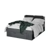 Lit adulte 140x200 avec tiroirs intégrés - Collection FLOYD. Coloris gris effet bois