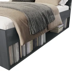 Lit adulte 140x200 avec tiroirs intégrés - Collection FLOYD. Coloris gris effet bois