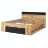 Lit adulte 160x200 avec tiroirs intégrés - Collection EOS. Coloris chene clair et noir.