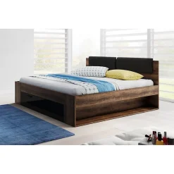 Lit adulte 180x200 avec tiroirs intégrés - Collection FLOYD. Coloris chene foncé et noir