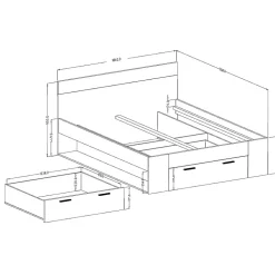 Lit adulte 180x200 avec tiroirs intégrés - Collection EOS. Coloris chene clair et noir.